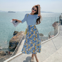Ocnltiy skirt two-piece female 2021 summer new small fresh printing light cooked wind floral dress