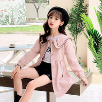 Girls windbreaker autumn clothing 2021 New style big childrens coat spring and autumn Net Red little girl long coat