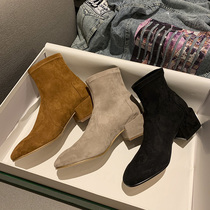  sw short boots womens 2021 new mid-heel net red skinny boots thick heel boots stretch boots spring and autumn socks boots womens summer