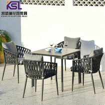 Outdoor table and chair courtyard villa teak dining table and chair Garden Terrace Outdoor Leisure balcony Nordic wicker chair three-piece set