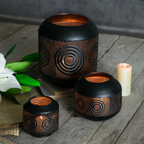 Nordic romantic candlestick home wedding props wrought iron hollow carved small wind lamp simple decorative ornaments retro