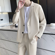 Light mature wind long sleeve casual suit mens suit Autumn New Korean version of Ruffian handsome set mens suit two-piece suit