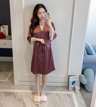 Sexy lace dressing gown womens morning gown silk lace-up Japanese bathrobe elegant nightgown travel home clothes can be worn outside