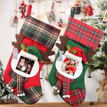 Christmas decorative products transparent photo frame grid cloth Christmas stockings childrens gift bag candy bag pendant big socks