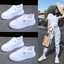 Korean leather white shoes womens 2021 new womens shoes thick-soled heightening casual shoes all-match breathable sports board shoes