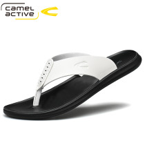 German camel dynamic leather Flip-flops mens summer non-slip slippers wearing personality Tide mens cowhide slippers