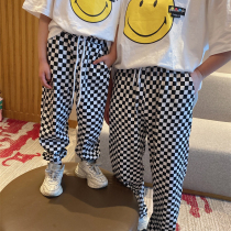 2022 spring and summer new pro-style hens womens clothing online red black and white chess pangs pants mother-son spring clothing long pants tide