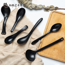 Yangge tableware long handle spoon household creative cute childrens restaurant restaurant black frosted spoon