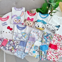 Autumn and winter double breathing cotton cute cartoon home clothing cotton long sleeve pajamas for men and women children autumn clothing autumn trousers set