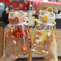  Cute ins style simple portable summer water cup with straw type high facial value water cup girls plastic children