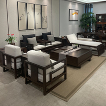 New Chinese style solid wood sofa Arhat bed chaise longue combination Zen simple modern small apartment living room black gold wood furniture