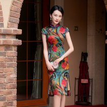 Miss four silk cheongsam dress 2021 new female summer young summer retro waist daily improvement