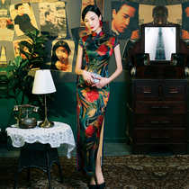 Miss four high-end silk cheongsam 2021 new young long female summer silk improved retro temperament
