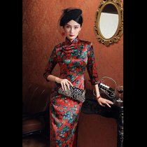 Four miss silk cheongsam mulberry silk high-end long sleeve temperament socialite show thin long seven sleeve autumn new