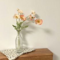 Gentle coral color Yu Beauty Poppy Flower Emulation Flower Glass Vase Home Decoration s Wind Clothing Store Mix