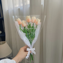 Buying flowers in a good mood tulip bouquet simulation flower ornaments with a meal photo bouquet selfie Korean style holding flowers