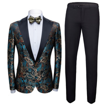 Tide mens fashion slim personality suit suit suit young singer stage performance banquet dress two-piece set