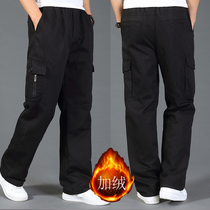 Winter plus suede thickened casual pants mens warm big yards workwear pants windproof outdoor loose long pants oversized cotton pants