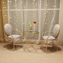 Nordic light luxury glass iron tea table living room balcony leisure table and chair milk tea shop sweet shop net red table and chair combination