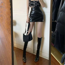 Treasure link 2021 New skinny legs shiny leather stretch boots square head patent leather high heel boots women