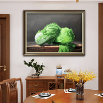 Restaurant oil painting hand-painted modern new Chinese dining room living room decoration painting light luxury high-end realistic cabbage porch hanging painting