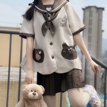 (wood caviar JK) Original sauce Cocoa Cute kindergarten JK Uniform Dress Genuine Spring Summer New Sailor Suit