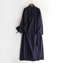 2018 Jinxiang Mountain leaf original one-piece lace simple Zen Cross Collar Cotton linen Hanfu robe Hanfu Mens clothing