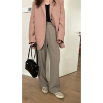 HEYGIRL black elder brother high waist slim straight suit pants women Korean loose wide leg casual trousers 2021 Spring