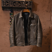 Mulholland Road head sheepskin gown vintage vintage lapel mens leather slim short Tide mens leather jacket