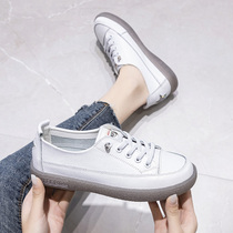 2021 autumn new leather soft soles casual shoes flat bottom comfortable rhinestone small white shoes soft face single shoes beef tendon womens shoes