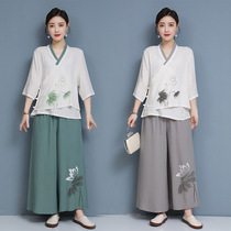 Beauty salon Health hall Teahouse Ear picking technician work clothes Female Chinese medicine physiotherapy moxibustion cotton and hemp printing suit summer