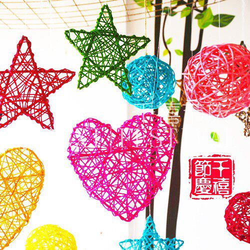 Vine-made rattan ball five-point star love-shaped kindergarten 61 classroom corridor shop window decoration pendant
