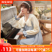 Princess Mark Nightdress Women Spring and Autumn Cotton Long Sleeve Bow 2021 New Princess Style Pajamas Home Dress Autumn