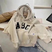 South Korean childrens clothing 2022 Spring loaded boy girl Alphabet Clothing Foreign Air Trendy pure cotton Even cap loose childrens blouses