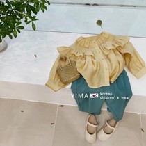 South Korea Dongdaemun Childrens clothes 2022 Spring loaded girl foreign pistes Lotus Leaf Side Shirts Children Loose Foreign Air 100 Hitch Blouses