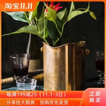 (Han) India imported pure copper ice bucket retro modern storage decorative flower luxury model room gift
