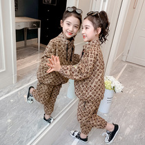 South Koreas new girls autumn and winter clothes childrens sports fashion clothes plus velvet childrens foot casual pants two-piece set