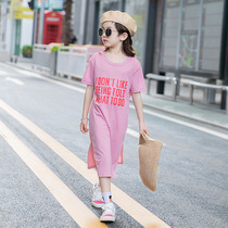 South Korea 2021 new summer girls short-sleeved dress childrens clothing Korean version of the halter skirt in the big child cotton long dress