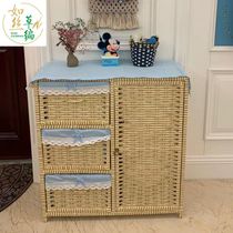 Large small straw woven rattan storage locker simple European storage cabinet baby wardrobe bucket drawer style