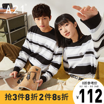A21 Mens Loose Slow Wind Sweater 2021 Autumn Mens New Vintage Stripe Knitting Sweater Couple Sweater