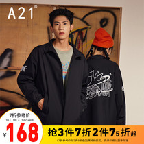 A21 Mens Loose Stand Collar Long Sleeve Jacket 2021 New Fashion Contrast Print Black Youth Tan Coat
