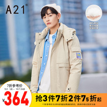 A21 Mens detachable hooded thick down jacket 2021 autumn and winter new trendy brand mens coat couple Winter