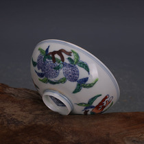 Daming Chenghuai Doucai hand-painted three fruit pattern cup thin tire Cup imitation official kiln old goods ancient porcelain antique collection ornaments