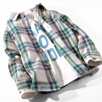Boy shirt long sleeve 2021 spring new childrens checkered childrens plaid shirt pure cotton CUHK blouses Korean version of the tide