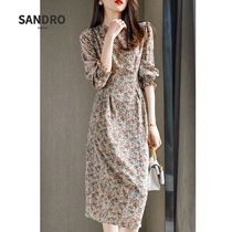 Japanese light luxury chiffon dress female foreign style retro high temperament slim a character Tea break floral dress