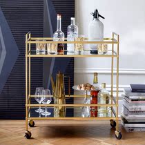 Golden wine cart Living room dining side cabinet Kitchen cart Restaurant hotel dining car Stainless steel bar wine cart