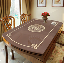 New Chinese oval dining tablecloth foldable telescopic waterproof and oil-proof PVC soft glass round table mat tablecloth