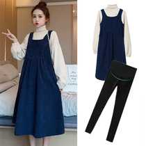 GEMI maternity dress fashion suit foreign style autumn and winter solid color bottoming turtleneck sweater loose dress two-piece set
