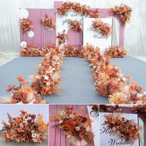 Autumn color simulation flower wedding arrangement point flower row flower triangle flower road guide Flower Ball wedding background stage decoration row flower