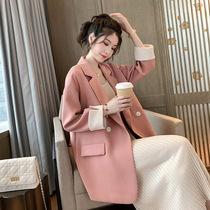Big Code Suit Jacket Woman Fat Mm Spring Loaded Korean version with long style Loose Display Slim Casual Little West Suit Jacket 200 catty